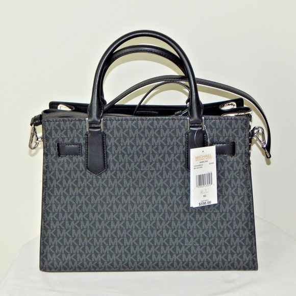 MICHAEL KORS HAMILTON Signature MK Logo Medium Black Satchel Shoulder Bag NWT - Picture 10 of 14